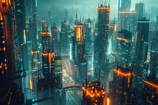 Cyberpunk metropolis with a mix of human and andro