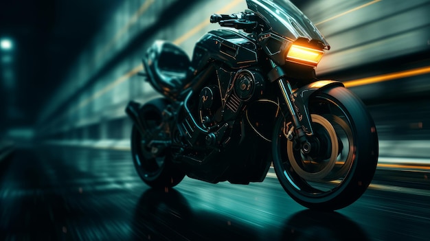 Cyberpunk motorbike with copy space Generative AI