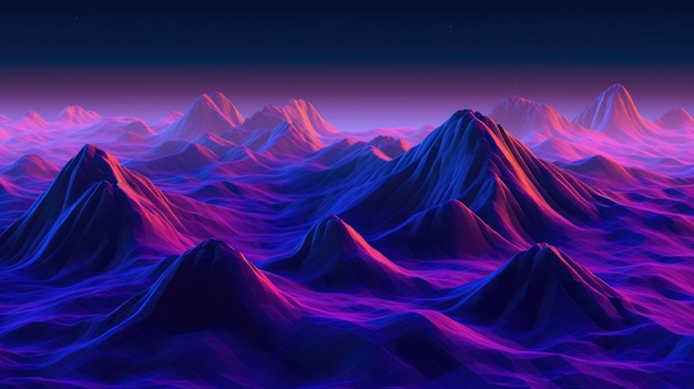 Cyberpunk mountain landscape abstract background for desktop Picturesque