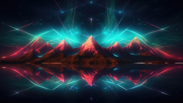 Photo cyberpunk mountain landscape abstract background for desktop picturesque