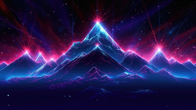 Photo cyberpunk mountain landscape abstract background for desktop wallpaper with retrowave design city in geometric shape picturesque generative ai