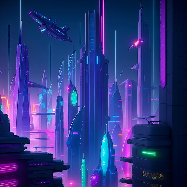 Cyberpunk Neon City achtergrond gegenereerd door Ai