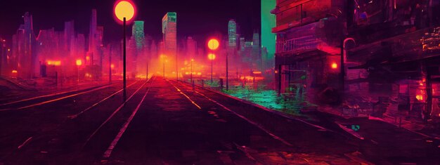 Cyberpunk city street. Sci-fi wallpaper. Futuristic city scene in a style  of pixel art. Urban scene. Generative AI. 22451635 Stock Photo at Vecteezy