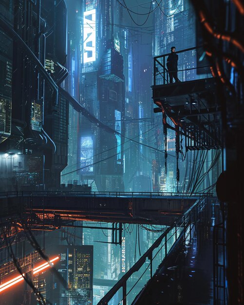 Photo cyberpunk neon city street