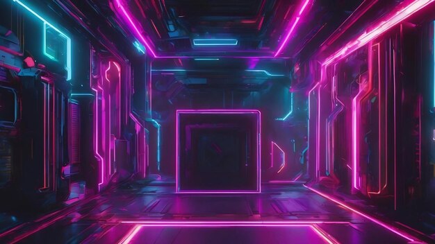Cyberpunk neon colors scifi abstract minimal geometric trendy background 3d digital illustration