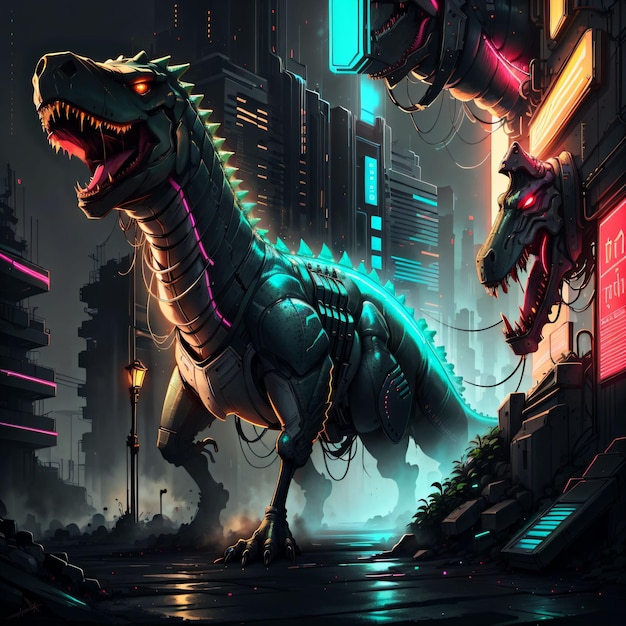 cyberpunk neon dinosaur