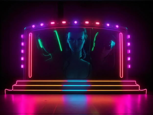 Cyberpunk neon lights photo booth ai generated