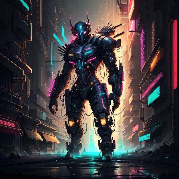 cyberpunk neon robot