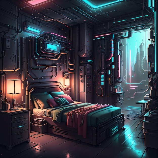 Cyberpunk neon slaapkamer