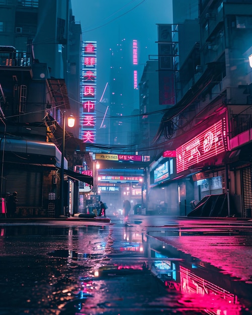 Cyberpunk neon stad straat