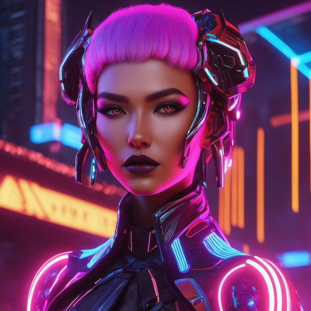 Cyberpunk Neon woman portrait