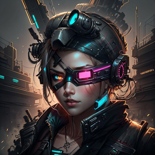 cyberpunk neon woman with eye patch