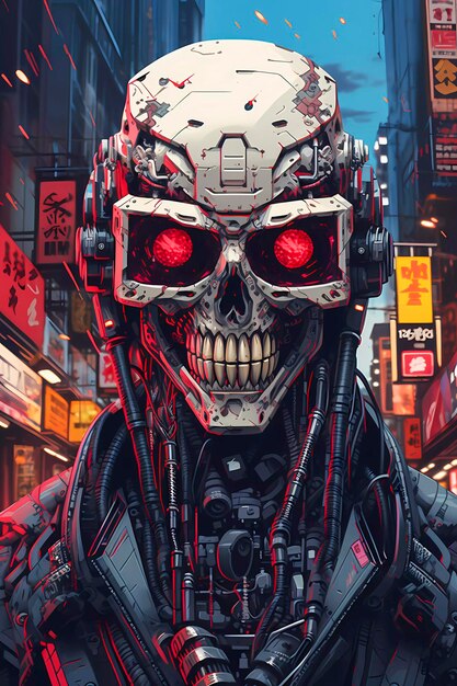 Cyberpunk Nostalgia 90s Japanse Comic met een SkullFaced Punk Generative AI