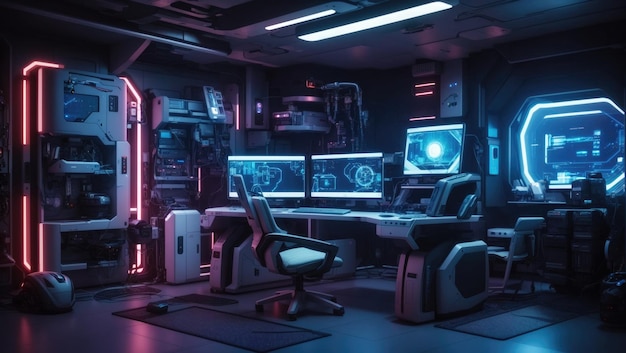 Foto cyberpunk oasis de futuristische laboratoriumruimte