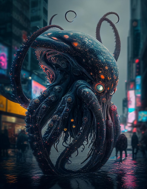 Cyberpunk octopus realistic AI generated