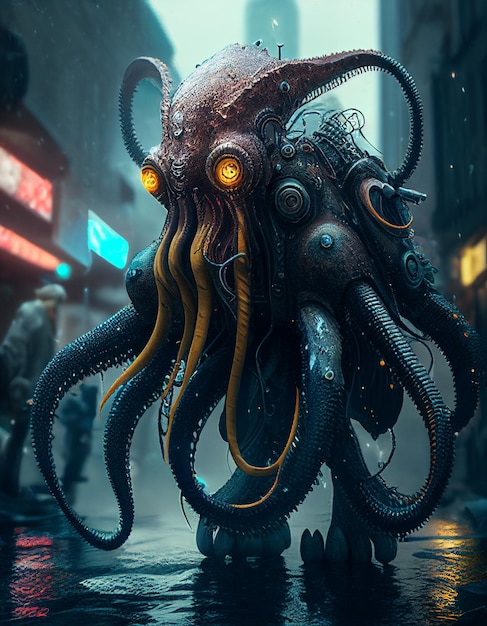 Cyberpunk octopus realistische AI gegenereerd