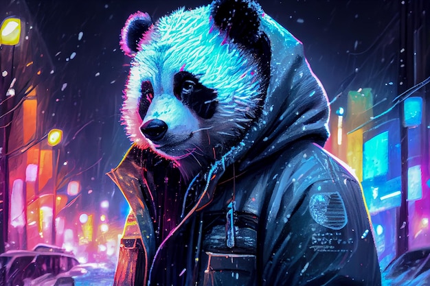 Cyberpunk panda buiten in de winter Generatieve AI Generatieve AI