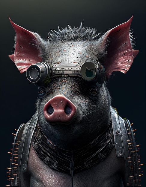 Cyberpunk pig with steel accessories