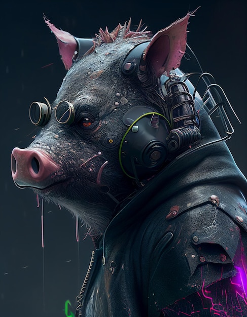 Cyberpunk pig with steel accessories