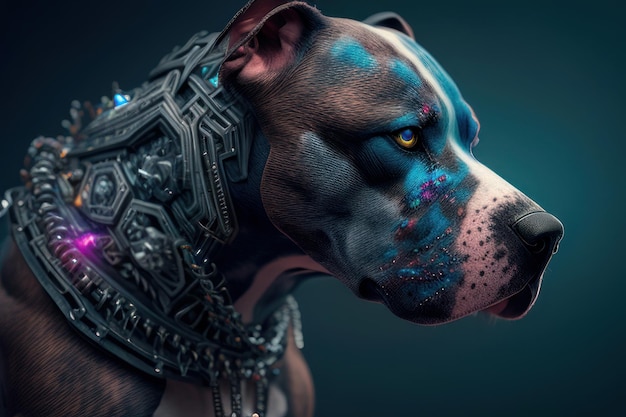 cyberpunk pitbull met blauwe achtergrond