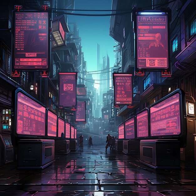 Cyberpunk pop-up Ui dystopische stad thema gameconsole Actio Design Art grafisch frame kaart decor