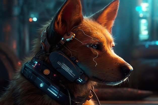 Cyberpunk portrait of a dog