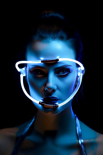 Photo cyberpunk portrait of woman with futuristic visor created with generative ai technology
