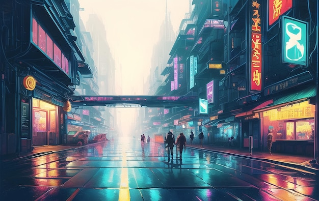 Cyberpunk Poster 80s style Retro style neon futuristic landscape night city ai generated