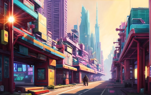 Cyberpunk Poster jaren 80 stijl Retro stijl neon futuristisch landschap nacht stad ai gegenereerd