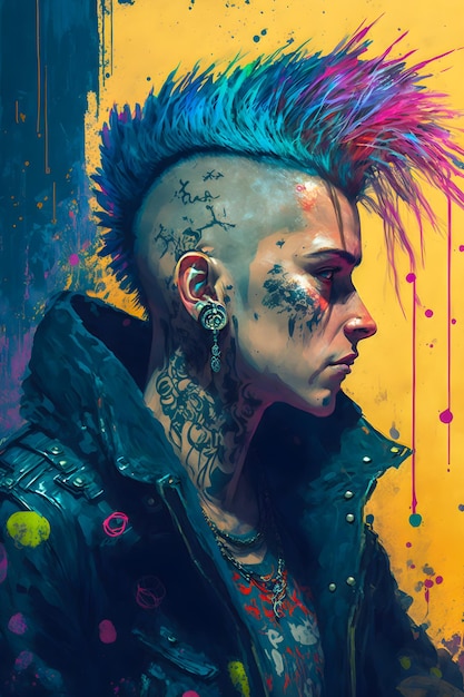 Cyberpunk PunkRock Hand drawn Manga and Anime Character in Comisc and Graffity Style 90s Illustration