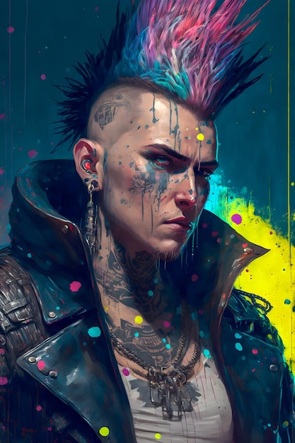 Cyberpunk PunkRock Hand drawn Manga and Anime Character in Comisc and Graffity Style 90s Illustration