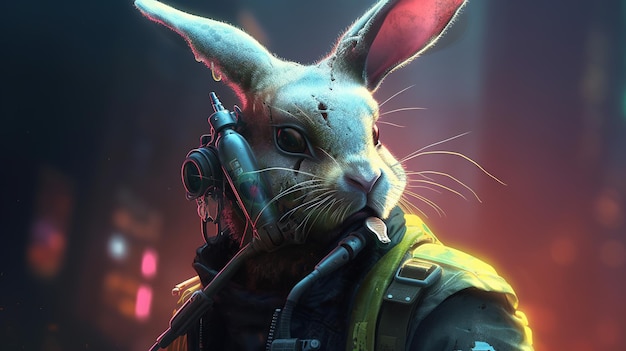 Cyberpunk rabbit digital art illustration Generative AI