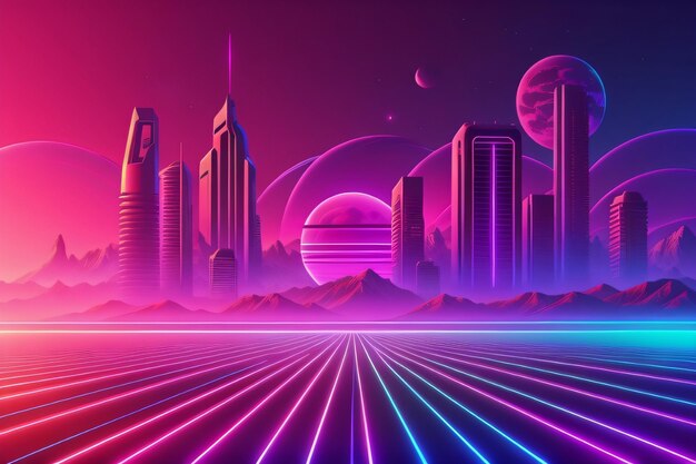 Cyberpunk Retro cool background wallpaper with generative ai