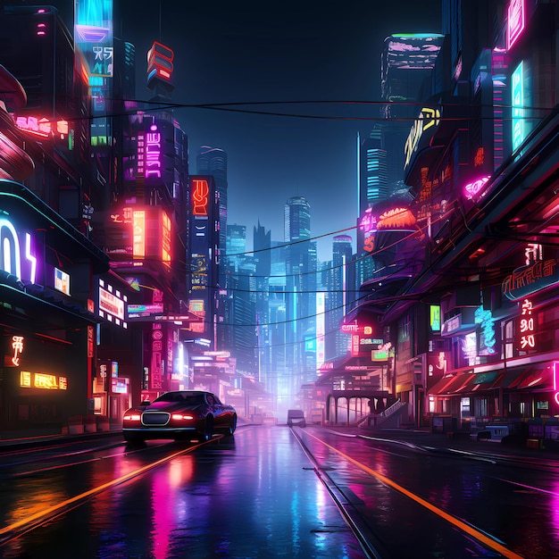 Cyberpunk retro futuristic city with neon lights