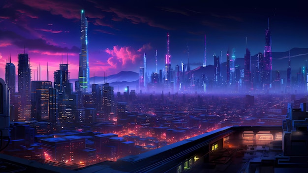 Cyberpunk retro futuristic city with neon lights