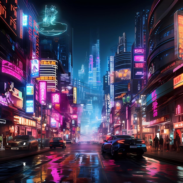 Cyberpunk retro futuristic city with neon lights