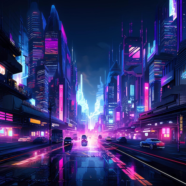 Cyberpunk retro futuristic city with neon lights