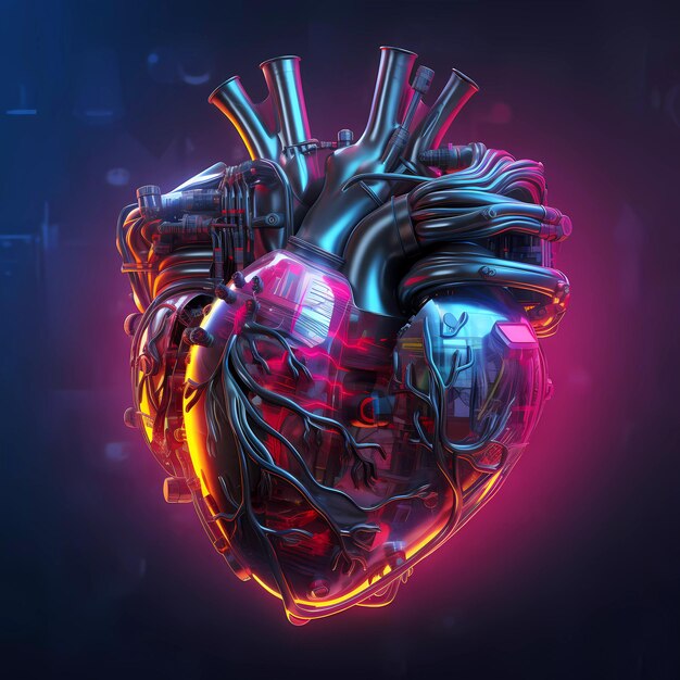 Cyberpunk retro futuristic heart with neon lights