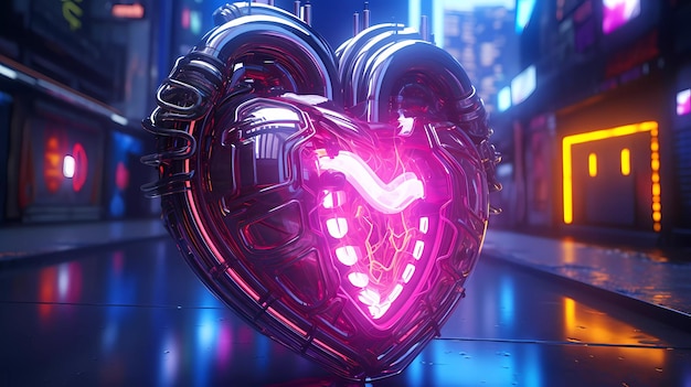 Cyberpunk retro futuristic heart with neon lights