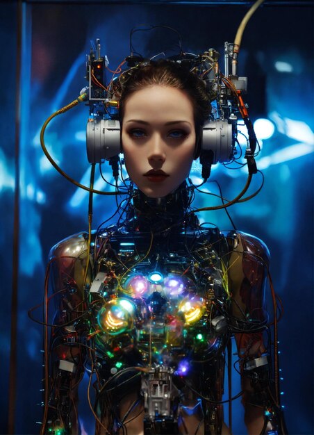 Foto cyberpunk robot model vrouw