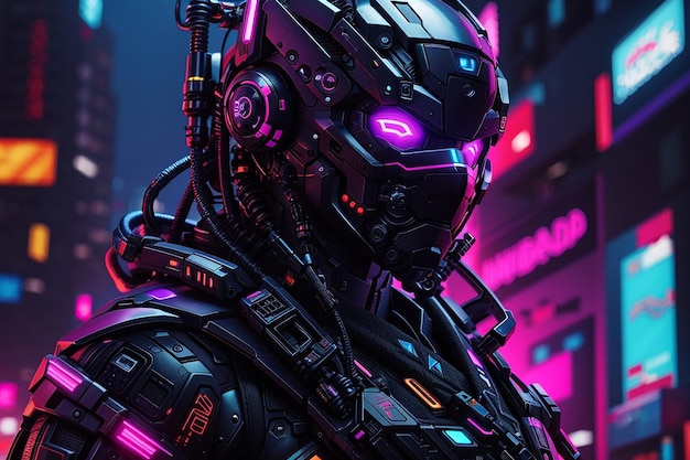 cyberpunk robot neon achtergrond