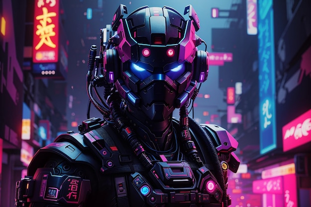 cyberpunk robot neon achtergrond