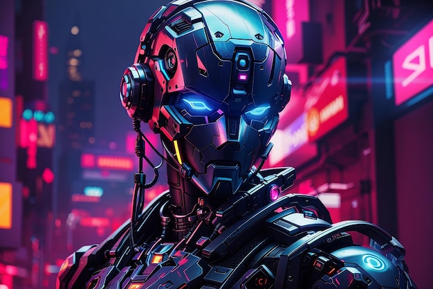 cyberpunk robot neon background