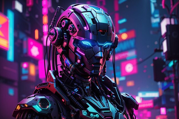 cyberpunk robot neon background