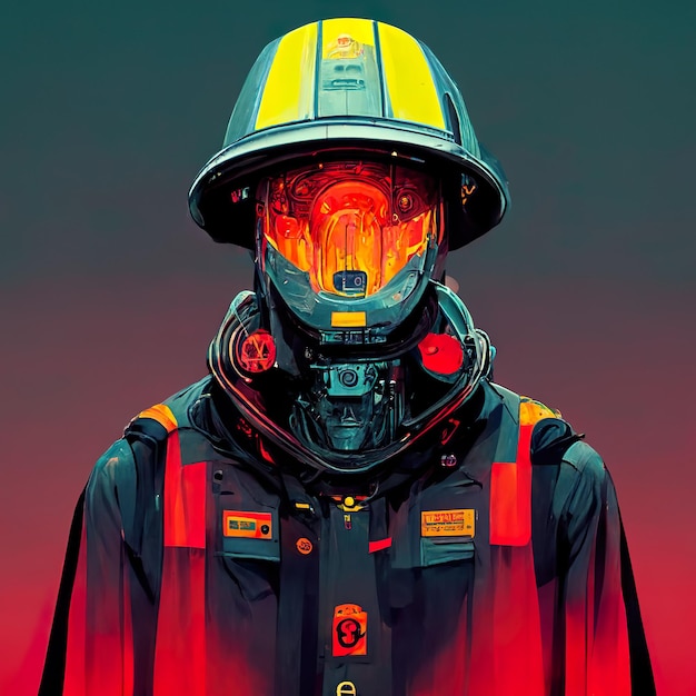 Cyberpunk Robotic Futuristic Firefighter