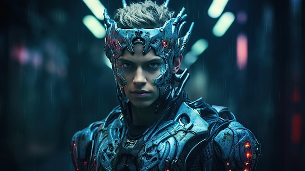 Photo cyberpunk scifi gaming and cyborg man for fantasy character