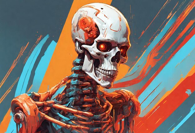 Цифровая иллюстрация киберпанкского скелета