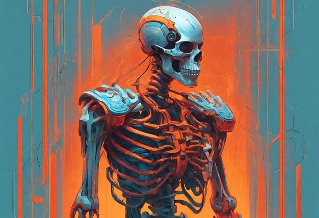 Cyberpunk skeleton digital illustration