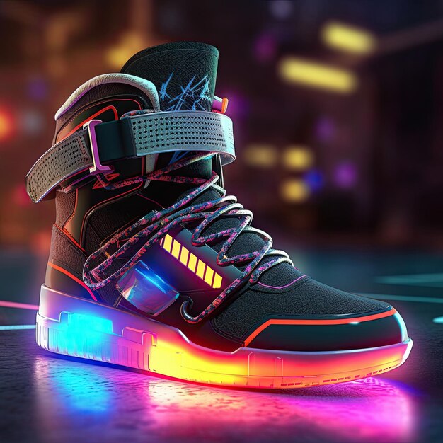 Futuristic neon sneakers with cyberpunk influence. AI generative 24193206  Stock Photo at Vecteezy