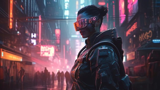 Cyberpunk-soldaat bevordert digitale kunstillustratie Generatieve AI